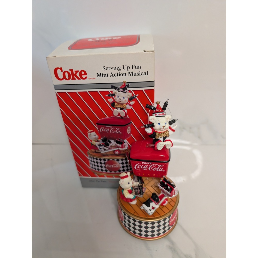 Vintage 1995 Coca-Cola Enesco Serving Up Fun Mini Action Musical Polar Bear